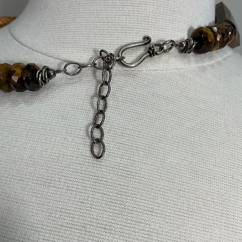 Natural Stone & Tiger Eye 3 pc Statement Beaded Necklace Earrings Bracelet Brown